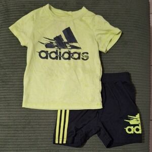 Adidas Lime and Black Kids Tee and Shorts Set